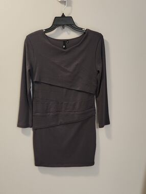 Jarbo Pima‎ Cotton Charcoal Long Sleeve Layered Sheath Dress Size S/36